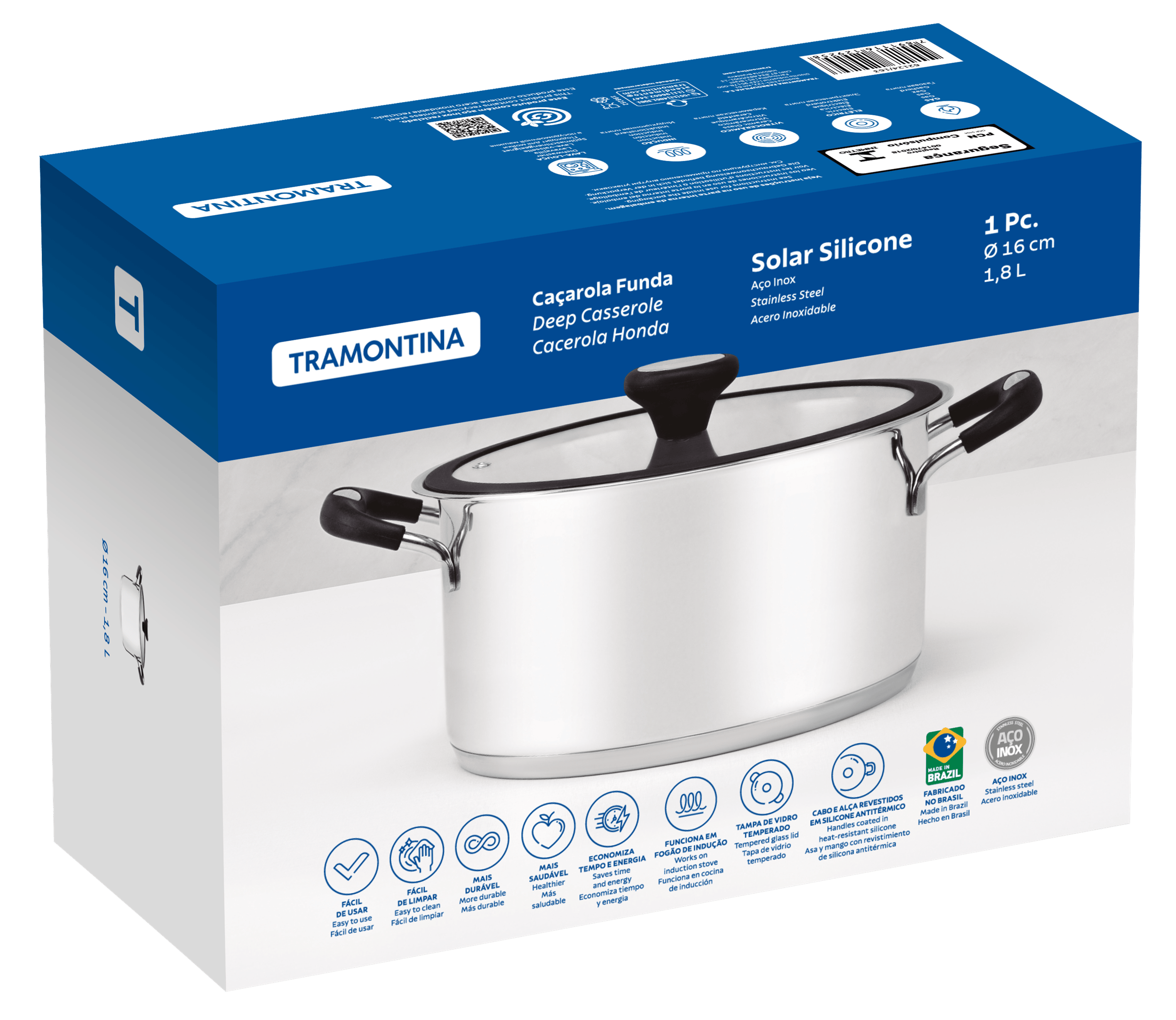 Каструля TRAMONTINA Solar silicone нерж. каструля 1,8л (діам 16см) (62124/163)