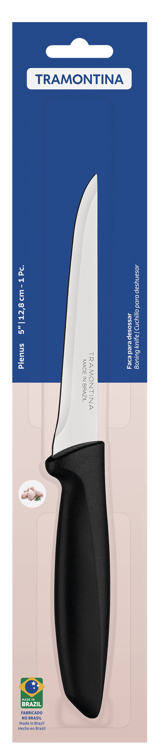 Ніж TRAMONTINA PLENUS black ніж обваловувальний 127мм інд.блістер (23425/105)
