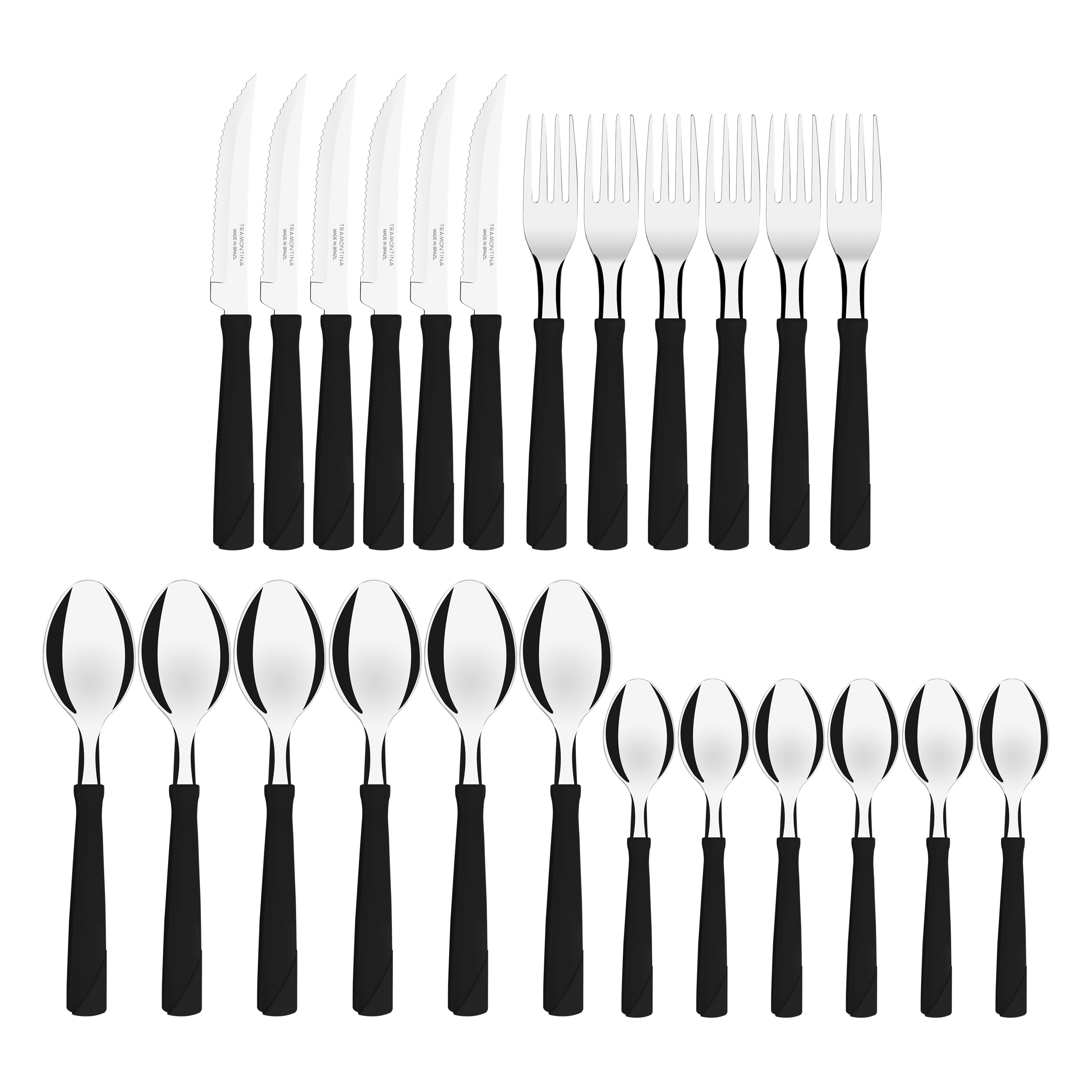 Столові прилади TRAMONTINA NEW KOLOR набір стол.прил.25пр в лотку чорні ручки (23198/075)