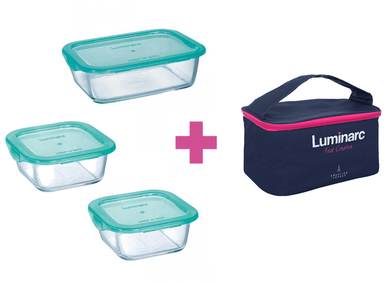 контейнер LUMINARC KEEP'N BOX /НАБІР/380*2 квадр +820 прям мл+Bag (P8001)