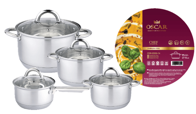 Каструля OSCAR CHEF 20 см (3.6 л) з кришкою (OSR-2000-20/n)