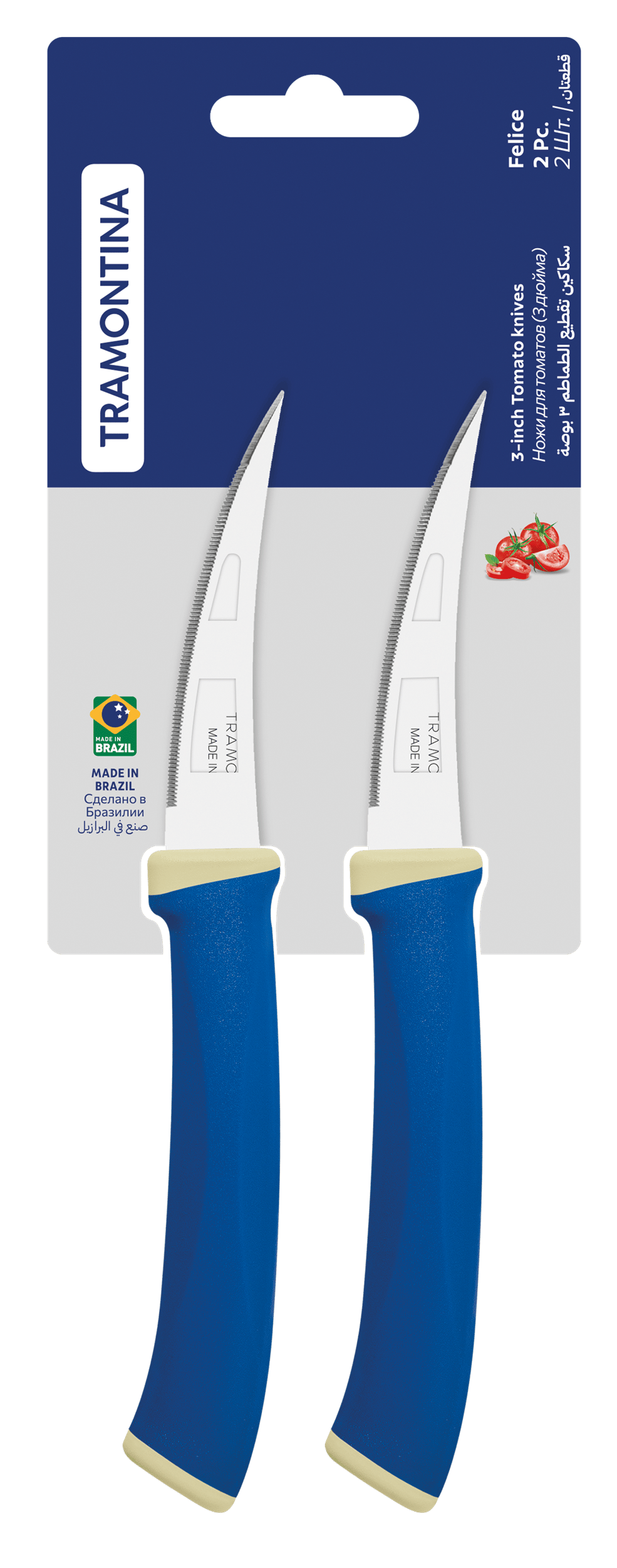 Набори ножів TRAMONTINA FELICE blue ніж д/томатів 76мм 2шт (23495/213)