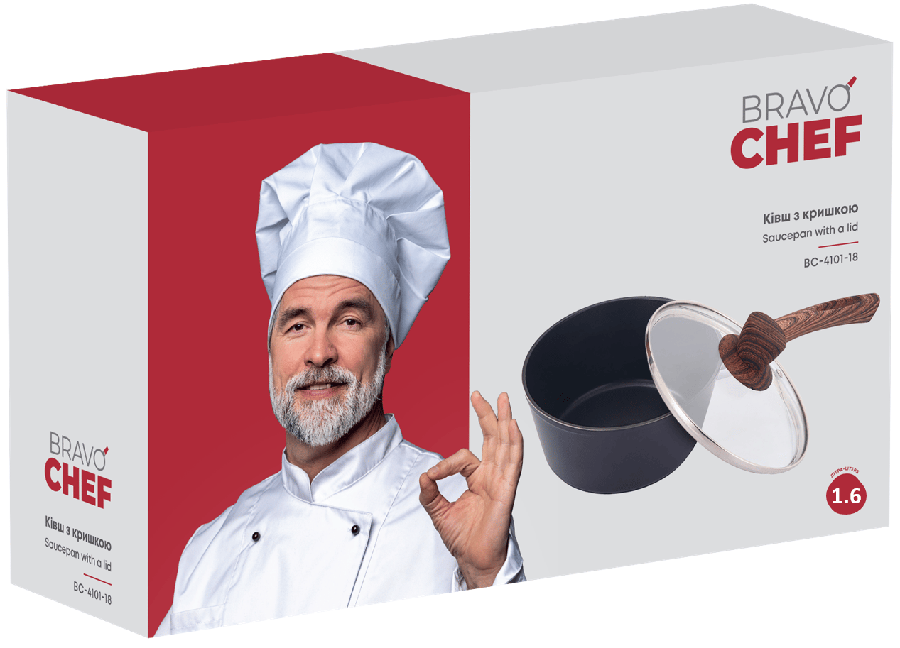 Ківш BRAVO CHEF класичний 18 см (1.6 л) з кришкою (BC-4101-18)