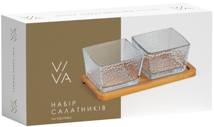 Салатник/Піала VIVA BAMBOO /НАБІР/ 2х250 мл квадр. на підставці в уп. (S/3)