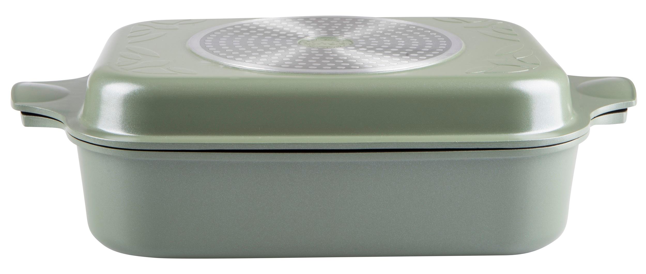 Гусятница RINGEL Zitrone Olive сковорода Ростер 34x24x13.5 см (6+3л) з кришкою (RG-2108-34/OL)