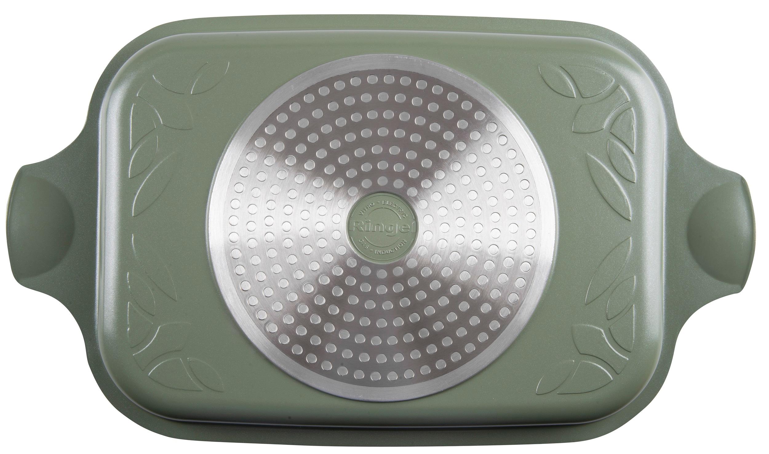 Гусятница RINGEL Zitrone Olive сковорода Ростер 34x24x13.5 см (6+3л) з кришкою (RG-2108-34/OL)