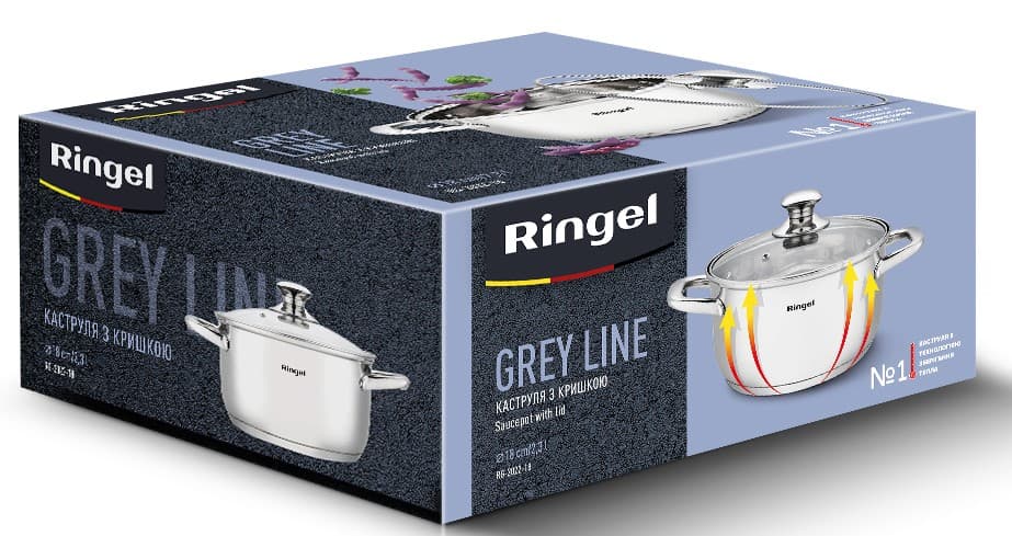 Каструля RINGEL Grey line 18 см (2.3л) з кришкою нерж (RG-2022-18)