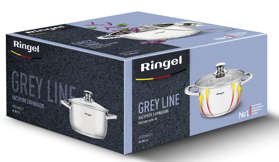 Каструля RINGEL Grey line 22 см (4.2л) з кришкою нерж (RG-2022-22)