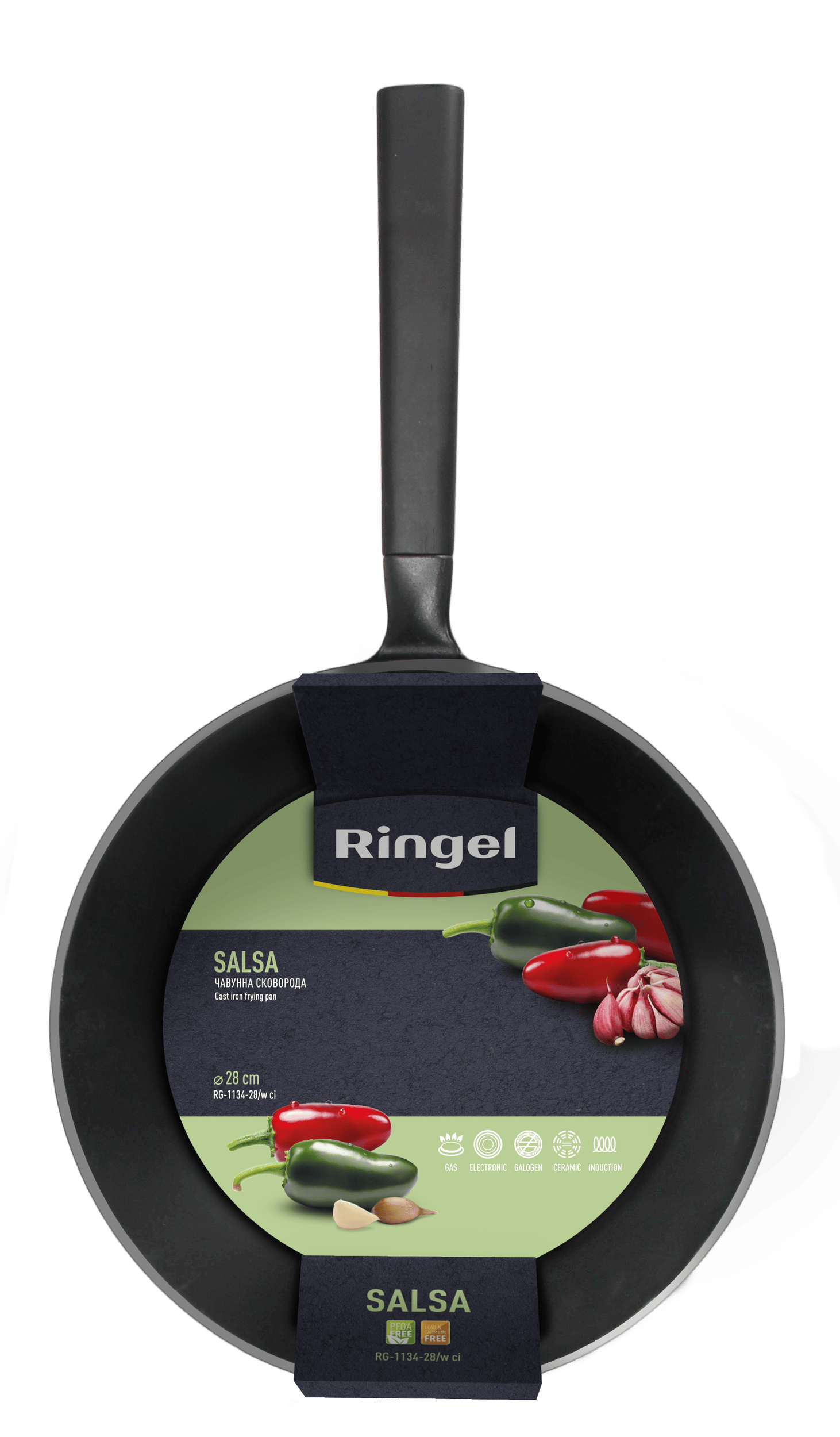 Сковорода RINGEL Salsa чавунна WOK 28 см б/кришки (RG-1134-28/w ci)