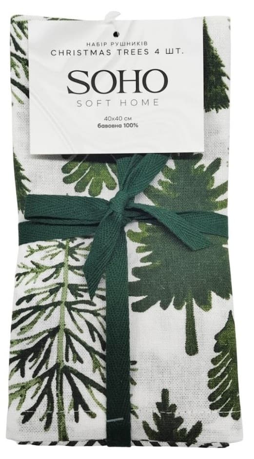Кухонний текстиль SOHO Наб. руш. 40*40см бавовна 100% Christmas trees 4 шт.